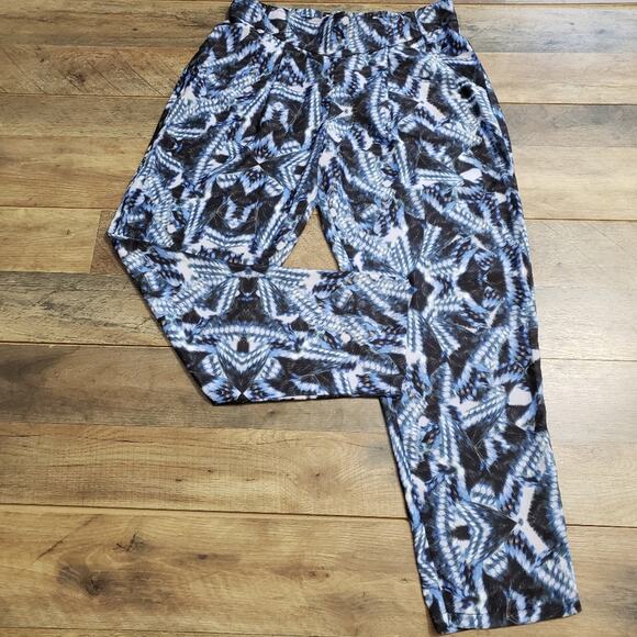 Rieley Pants High Rise Ankle Length Silky Tapered Blue and Black Pocket Medium - Picture 3 of 11